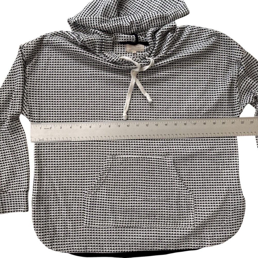 Textured Waffle Knit Hoodie Black White Minimalist Scandi Pullover Women's Small - Picture 10 of 12
